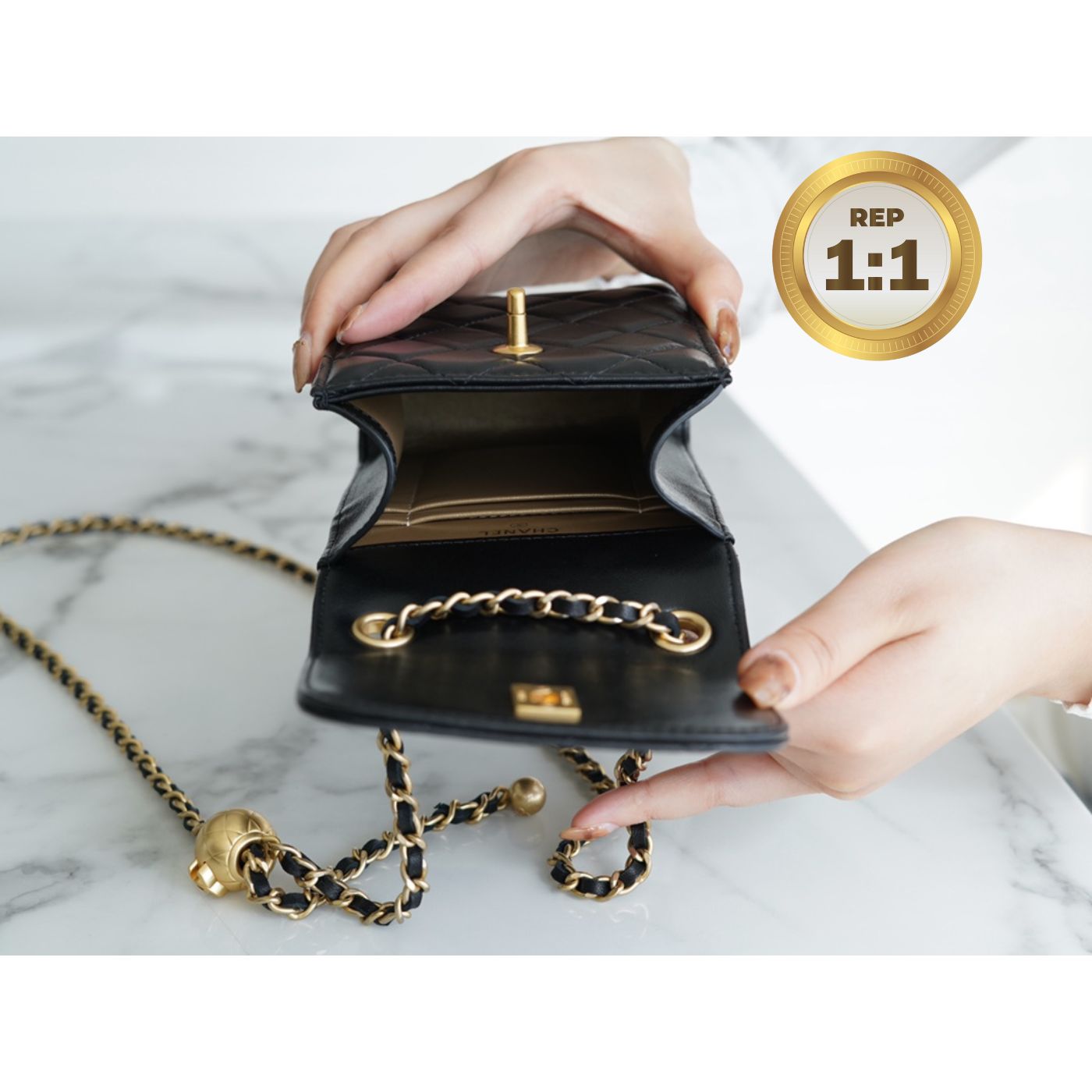 [REP 1:1] Chanel Quilted Phone Holder Bag Black For Women 17cm/6.6in